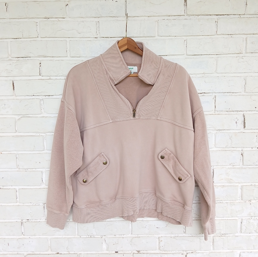 aerie Blush Pink Quarter-Zip Pullover Sweatshirt